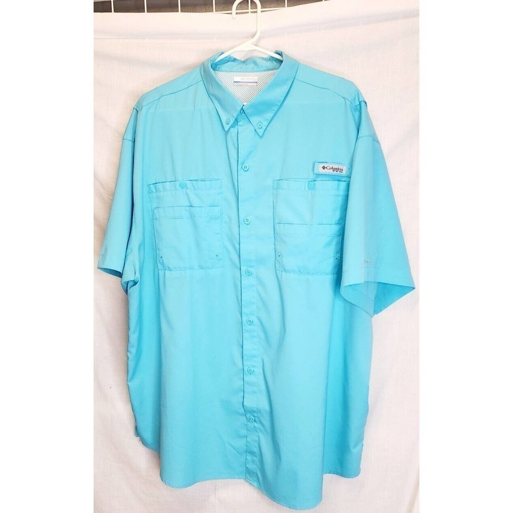Men's Columbia PFG Omni-Shade Ocean Blue Button Up Shirt XXL